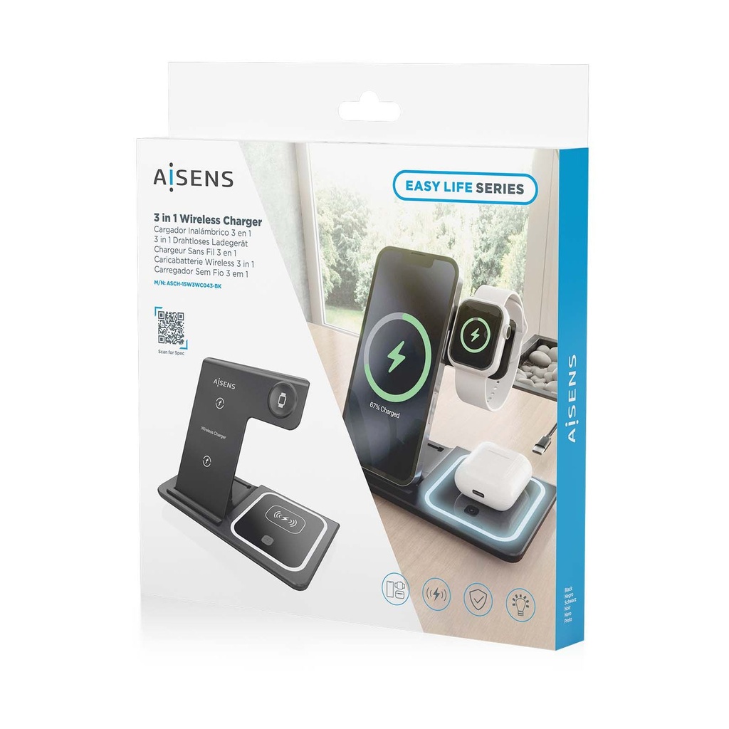 Aisens Wireless Charging Base ASCH-15W3WC043-BK/ 15W