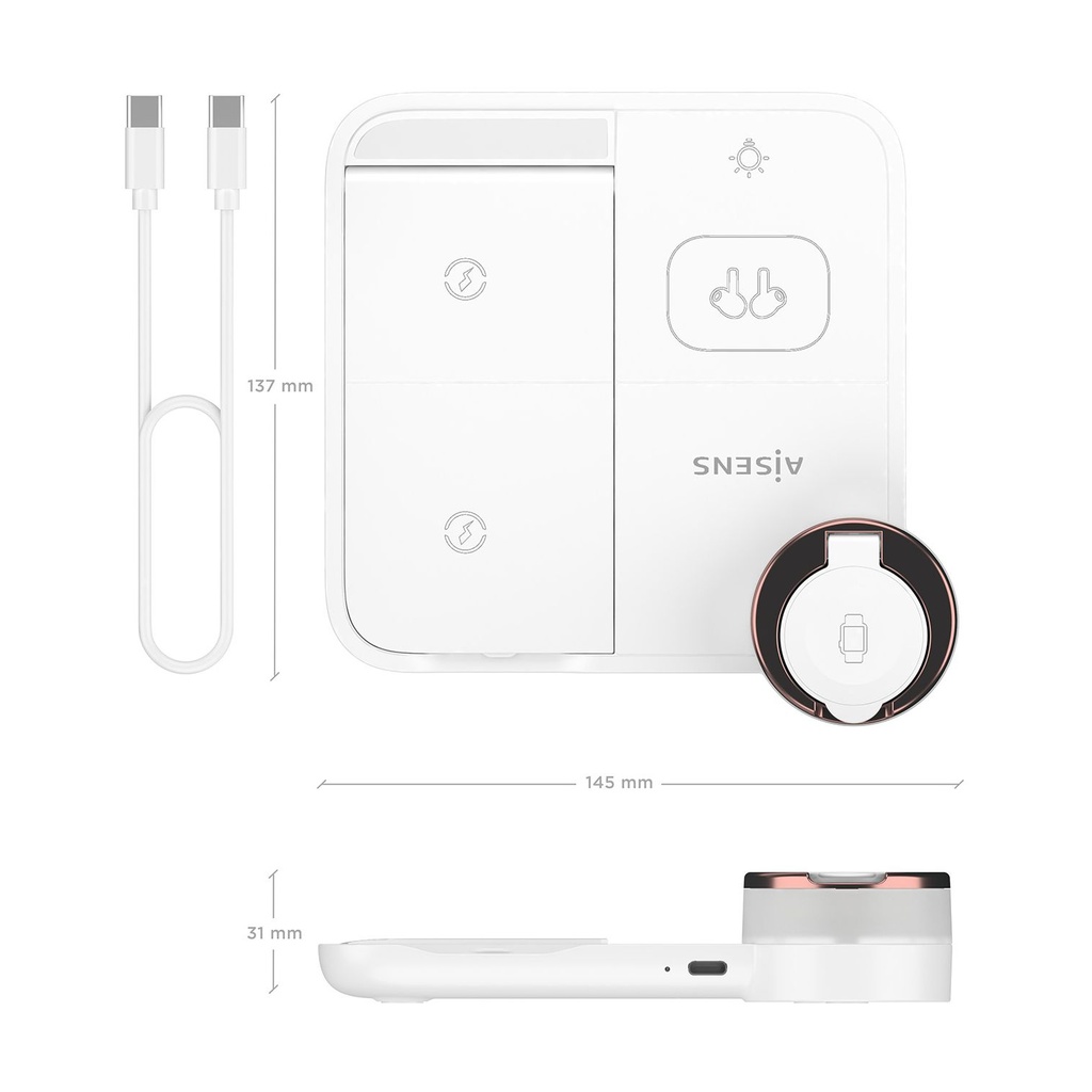 Base de carga Inalámbrica Aisens ASCH-15W4WC061-W/ 15W/ Blanco