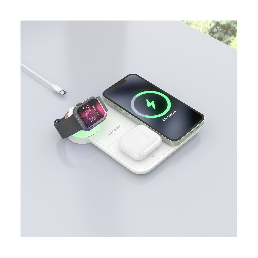 Base de carga Inalámbrica Aisens ASCH-15W4WC061-W/ 15W/ Blanco