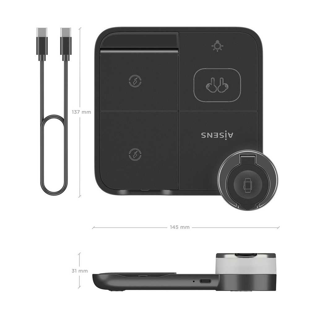 Base de carga Inalámbrica Aisens ASCH-15W4WC062-BK/ 15W/ Negro