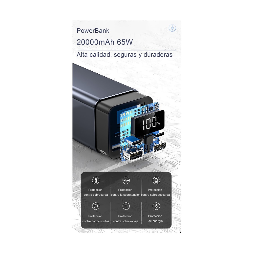 Batería Externa/Powerbank Leotec PowerBank 20000mAh PD/ 65W/ Compatible con Portátiles