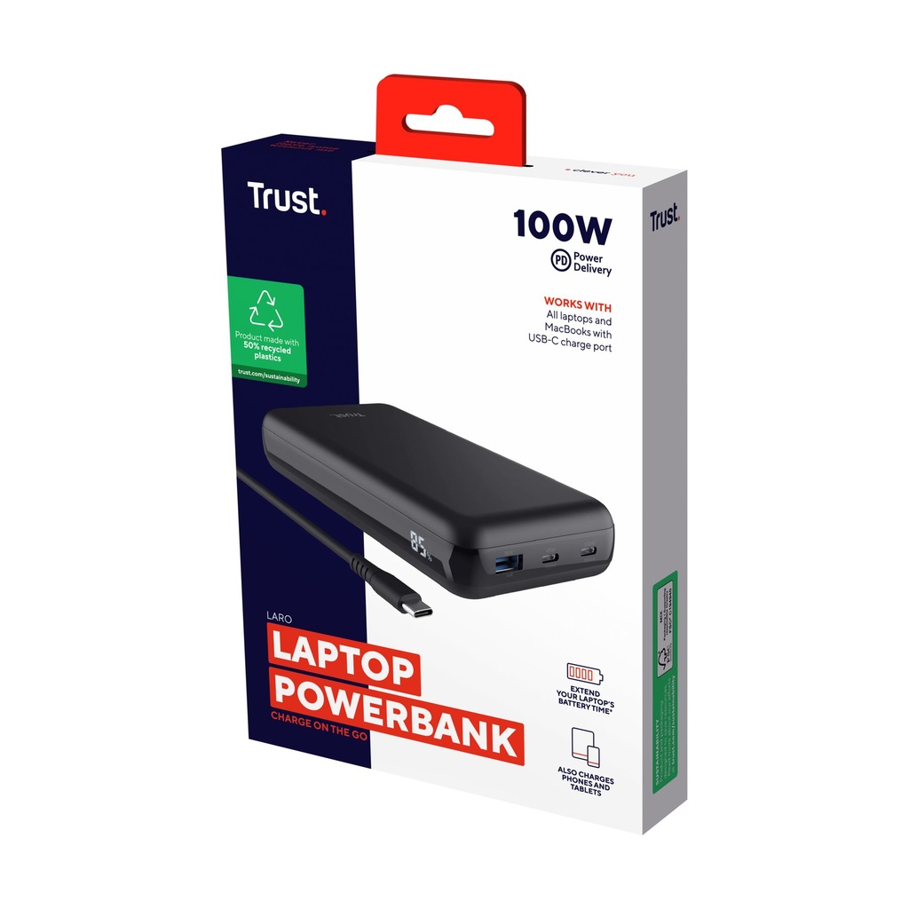 Trust Laro 20000mAh/100W External Battery/Powerbank/Compatible with Laptops