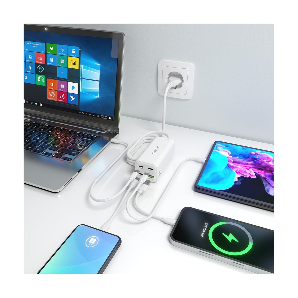 Aisens GaN Desktop Charger ASCH-100W4P053-W/ 3xUSB Type-C/ 1xUSB/ 100W