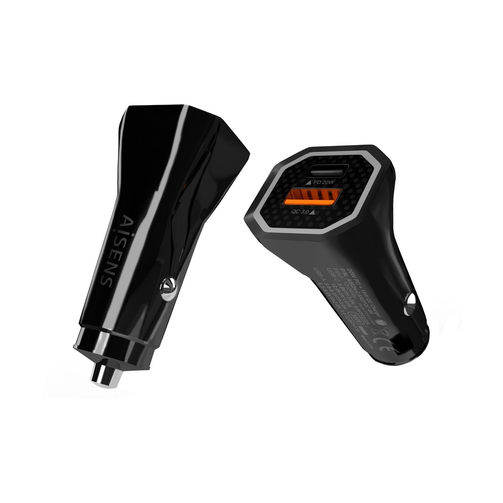 Aisens Car Charger ASCH-CAR2PQC-BK/ 1xUSB-Type C/ 1xUSB/ 38W