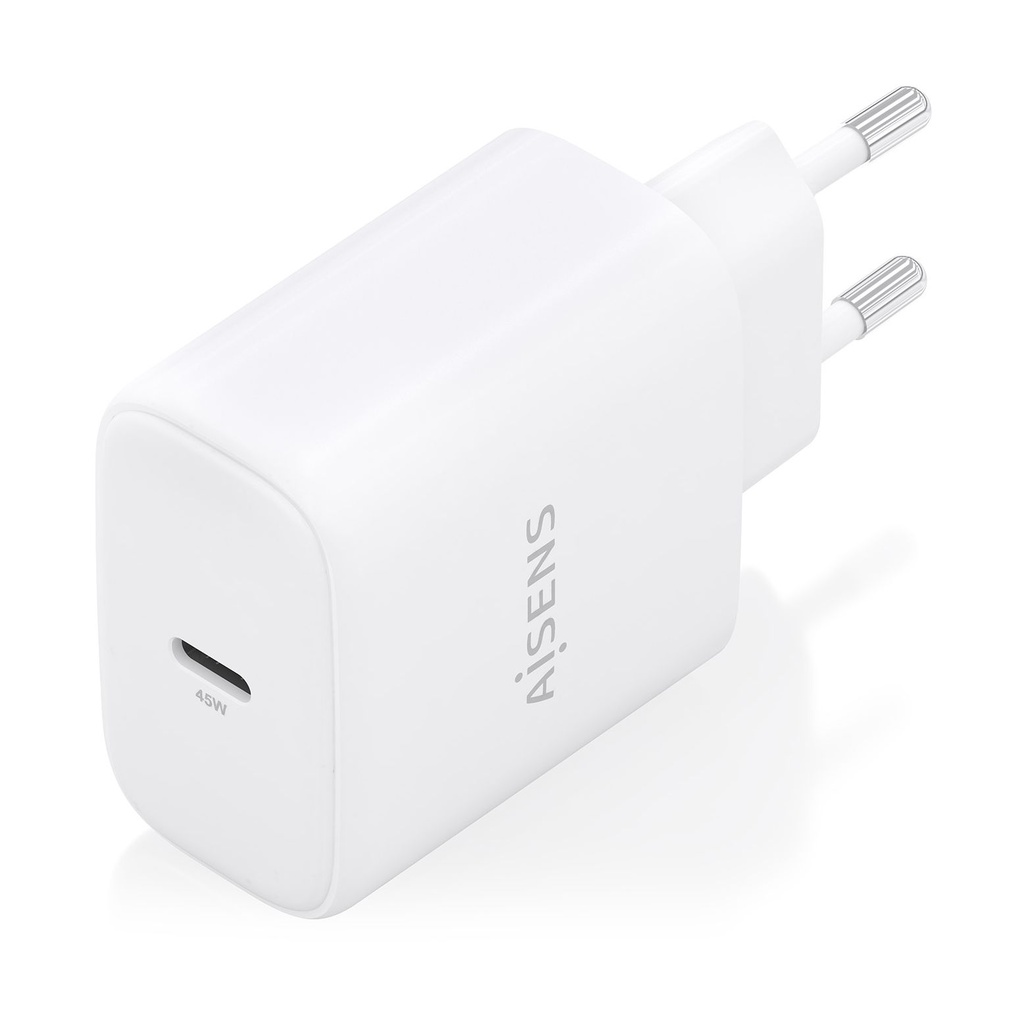 Cargador de Pared GaN Aisens A110-0969/ 1xUSB Tipo-C/ 45W/ Blanco