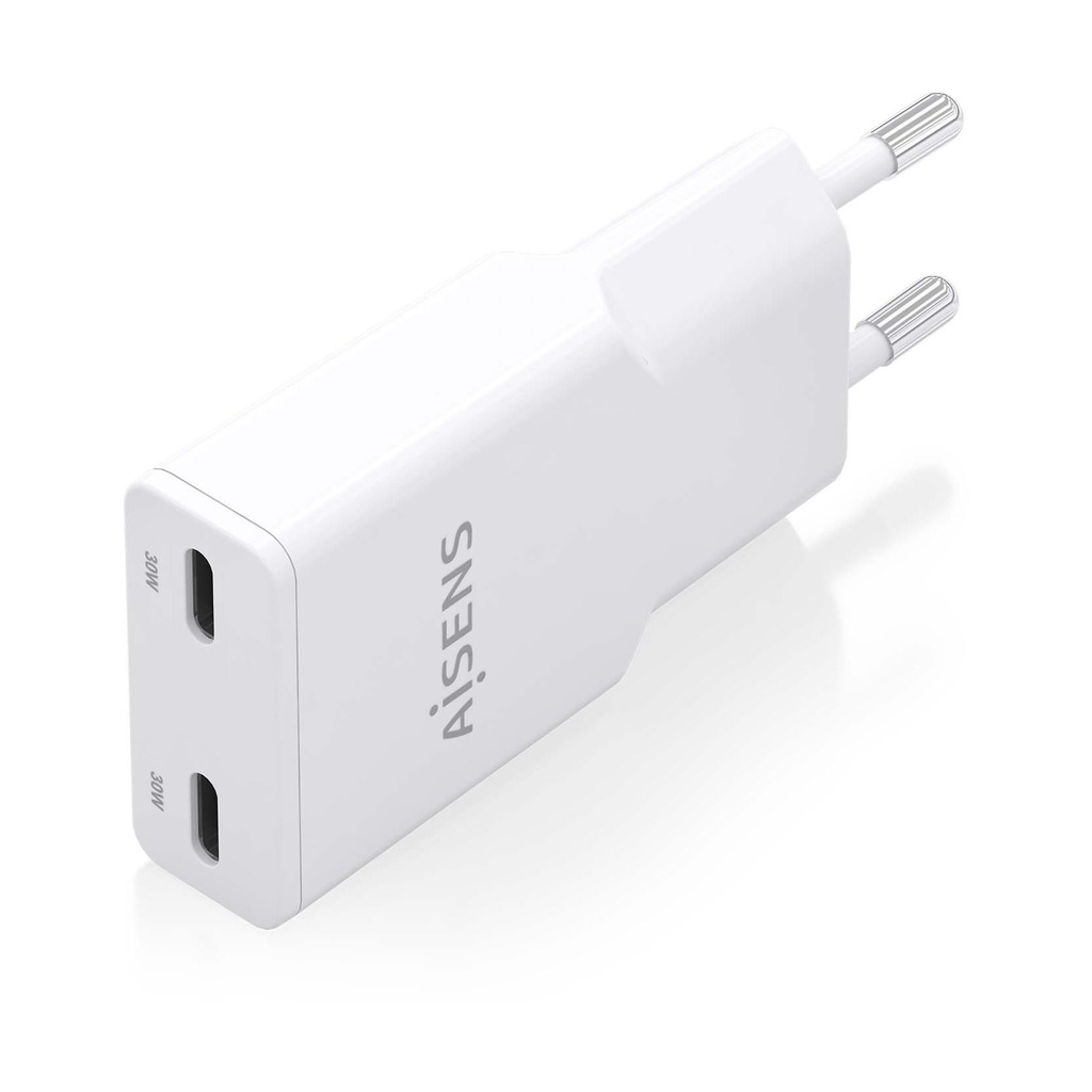 Aisens GaN Wall Charger ASCH-30W2P048-W/ 2xUSB Type-C/ 30W/ White