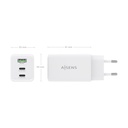 Cargador de Pared GaN Aisens ASCH-65W3P072-W/ 2xUSB Tipo-C/ 1xUSB/ 65W/ Blanco