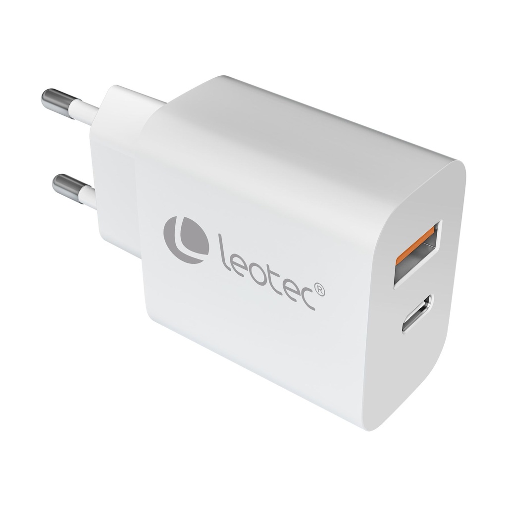 Cargador de Pared GaN Leotec LECSPH30W2W/ 1xUSB Tipo-C/ 1xUSB/ 30W