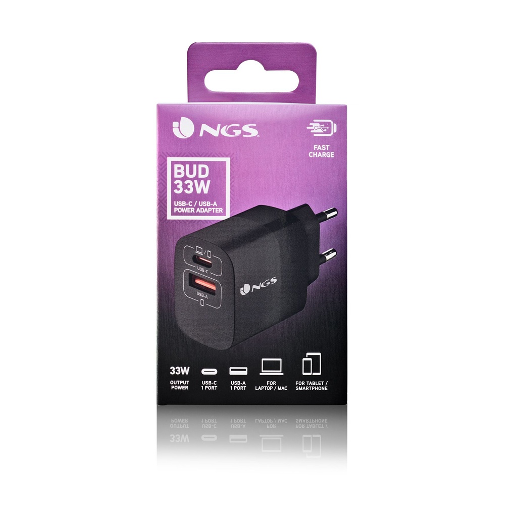 GaN NGS Bud Wall Charger 33W/ 1xUSB Type-C/ 1xUSB/ 33W