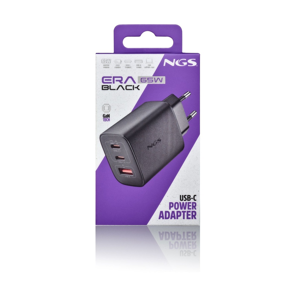Cargador de Pared GaN NGS Era 65W/ 2xUSB Tipo-C/ 1xUSB/ 65W
