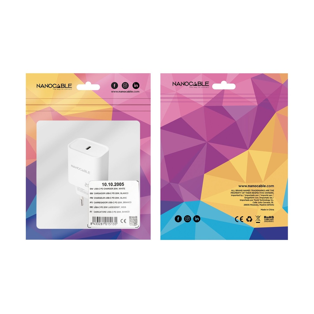 Nanocable Wall Charger 10.10.2005/ 1xUSB Type-C/ 20W/ White