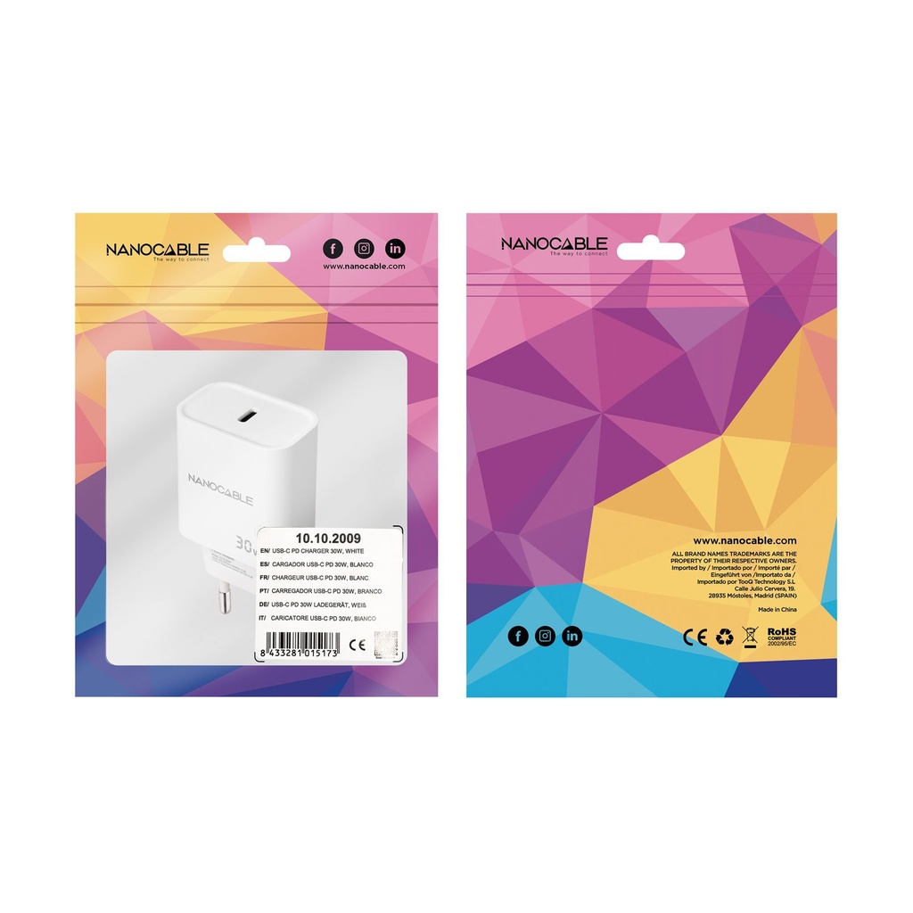 Nanocable Wall Charger 10.10.2009/ 1xUSB Type-C/ 30W/ White