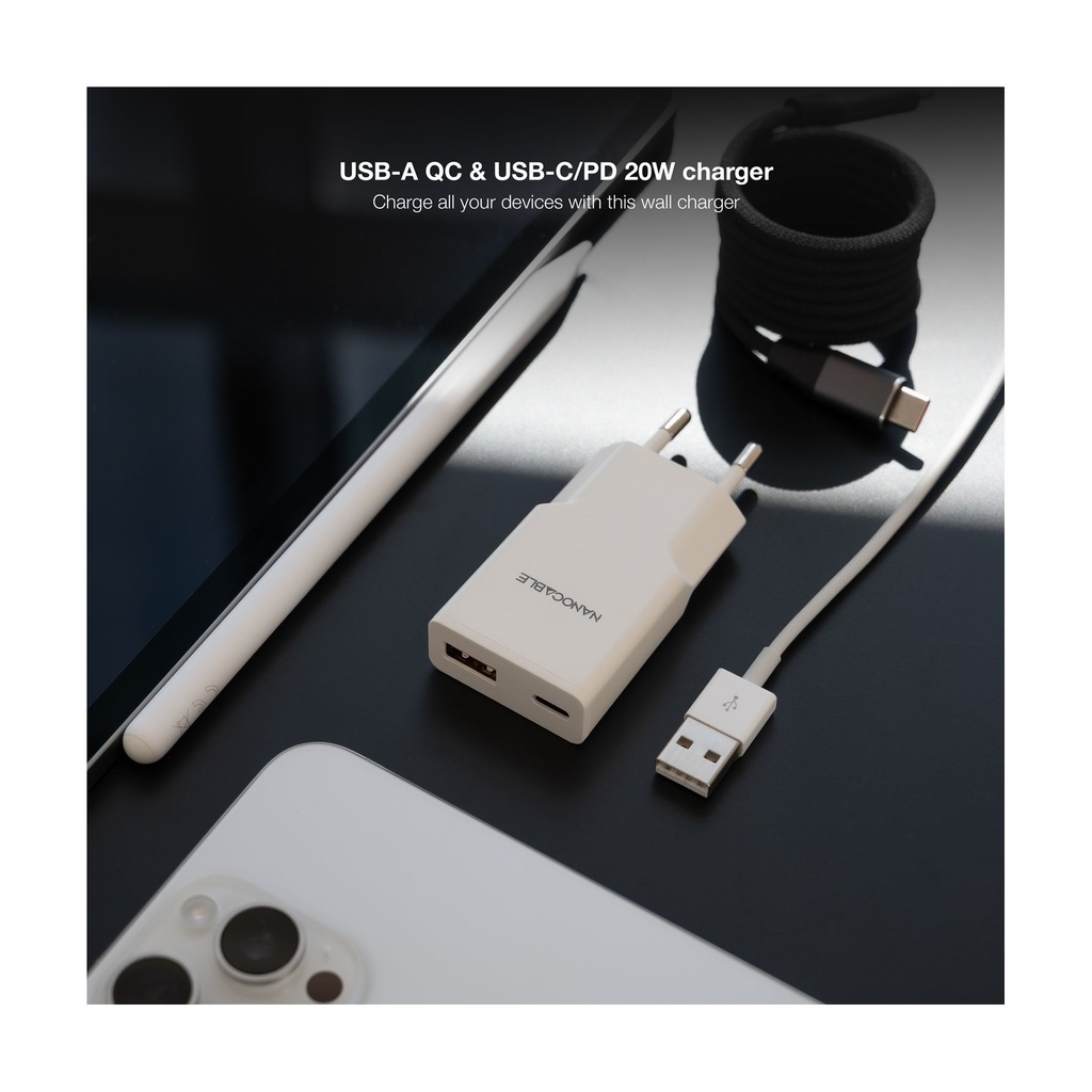 Cargador de Pared Nanocable 10.10.2022/ 1xUSB Tipo-C/ 1xUSB/ 20W/ Blanco
