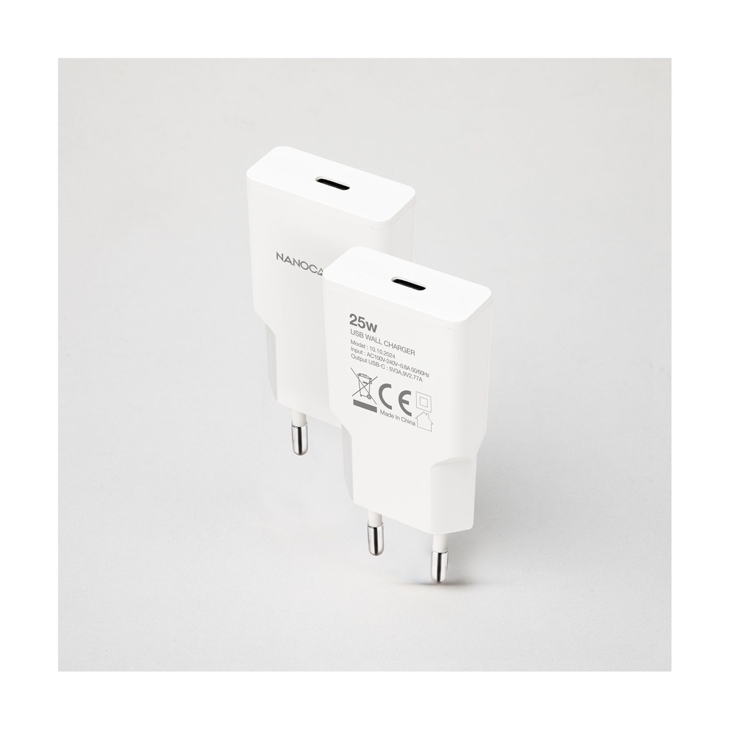 Cargador de Pared Nanocable 10.10.2024/ 1xUSB Tipo-C/ 25W/ Blanco