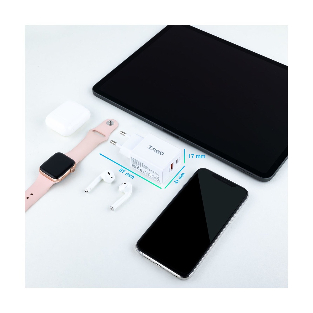 TooQ Wall Charger TQWC-2SC04WT/ 1xUSB Type-C/ 1xUSB/ 20W