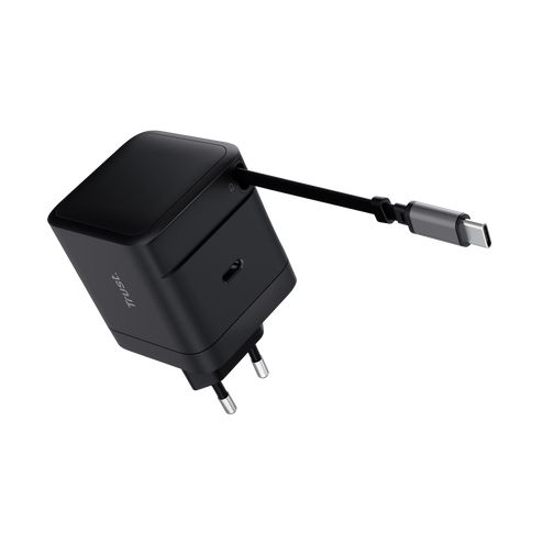 Cargador de Pared Trust Maxo 65W/ 1xUSB Tipo-C/ Incluye Cable USB Tipo-C Retráctil/ 65W