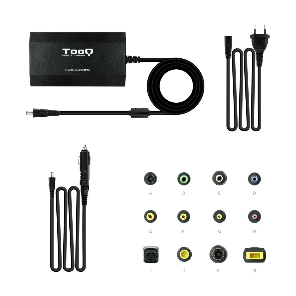 Cargador de Portátil TooQ TQLC-100BS01M/ 100W/ Manual/ 12 Conectores/ Voltaje 12-24V/ 1 USB