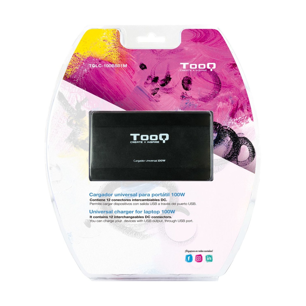 Cargador de Portátil TooQ TQLC-100BS01M/ 100W/ Manual/ 12 Conectores/ Voltaje 12-24V/ 1 USB