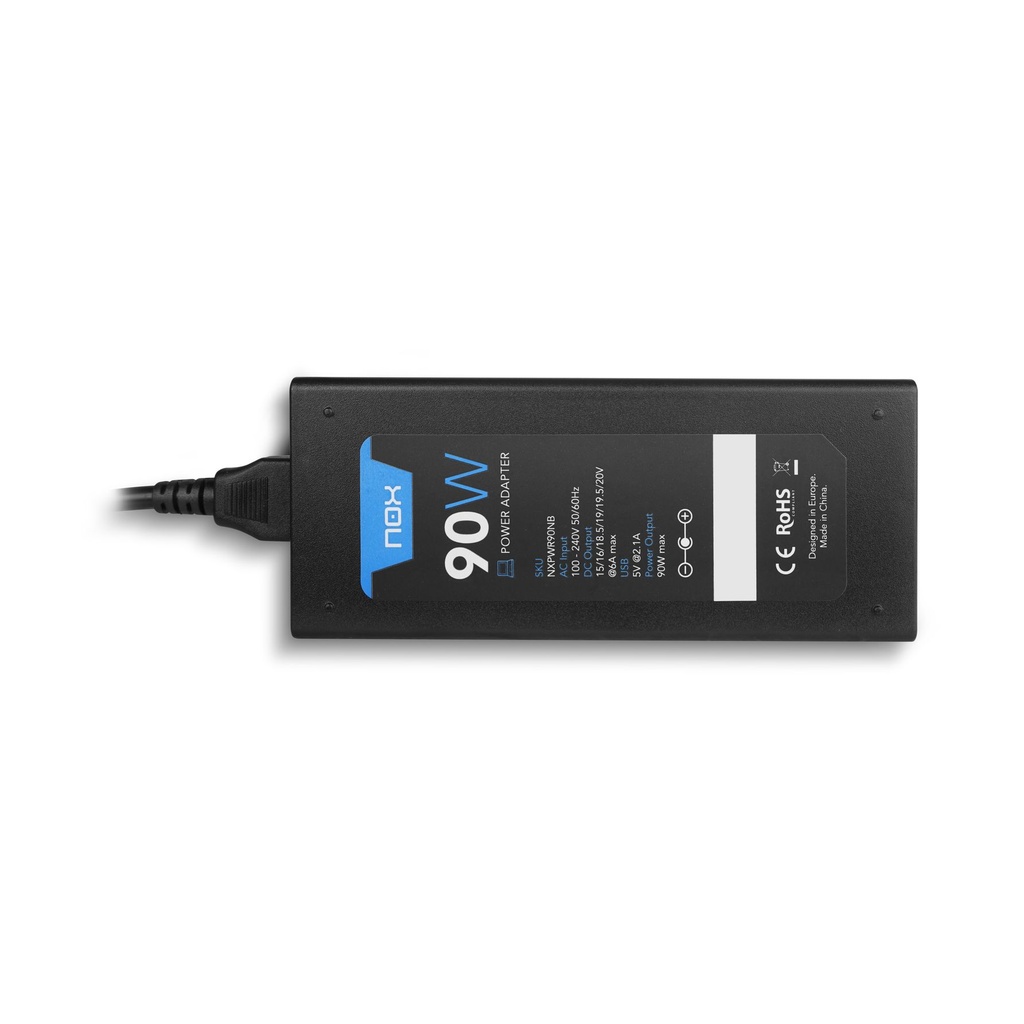 Cargador de Portátil Nox 90W/ 90W/ Automático/ 10 Conectores/ Voltaje 15-20V