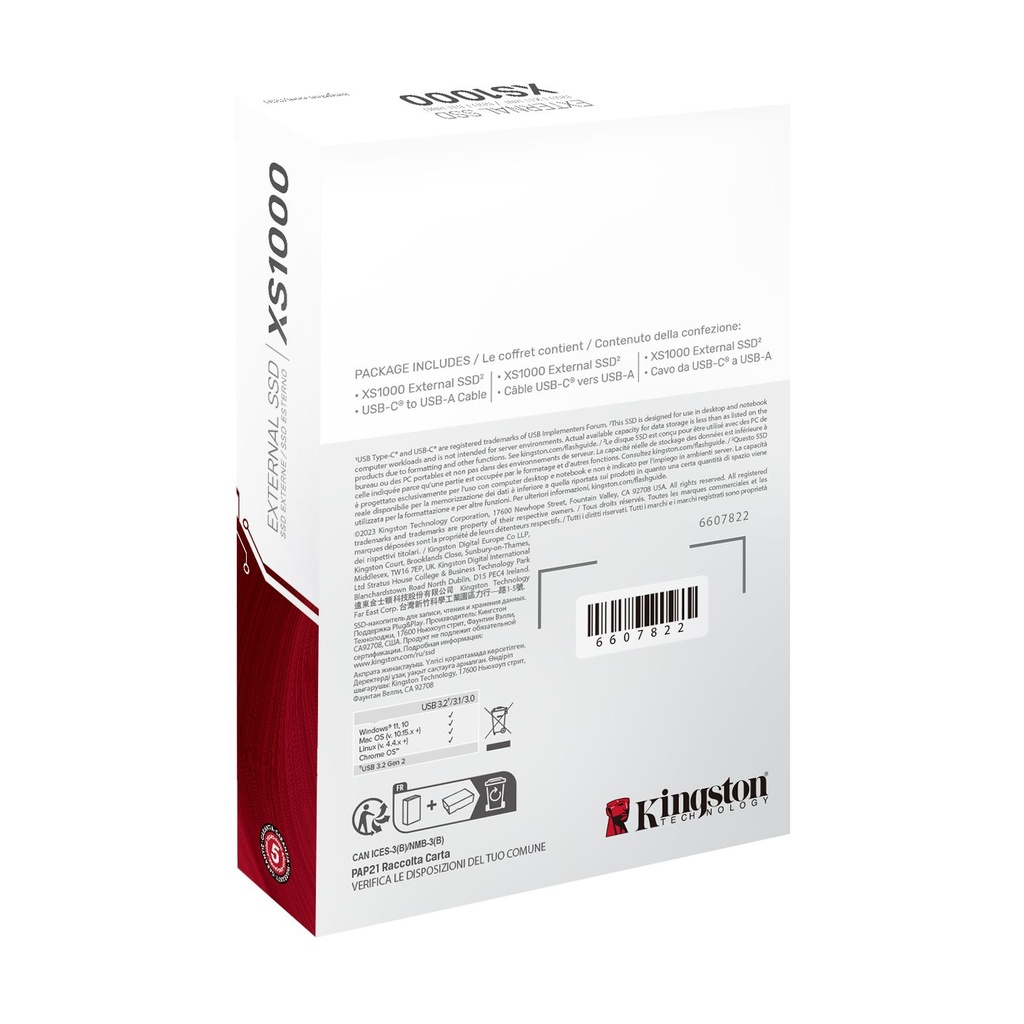 Disco Externo SSD Kingston XS1000 1TB/ USB 3.2/ Negro