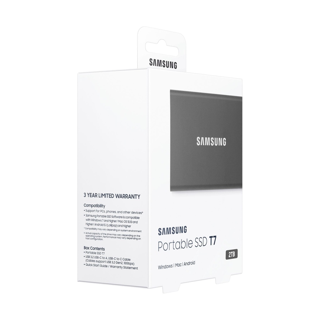 Disco Externo SSD Samsung Portable T7 2TB/ USB 3.2/ Gris