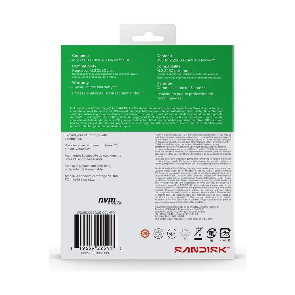Disco SSD Western Digital WD Green SN3000 500GB/ M.2 2280 PCIe