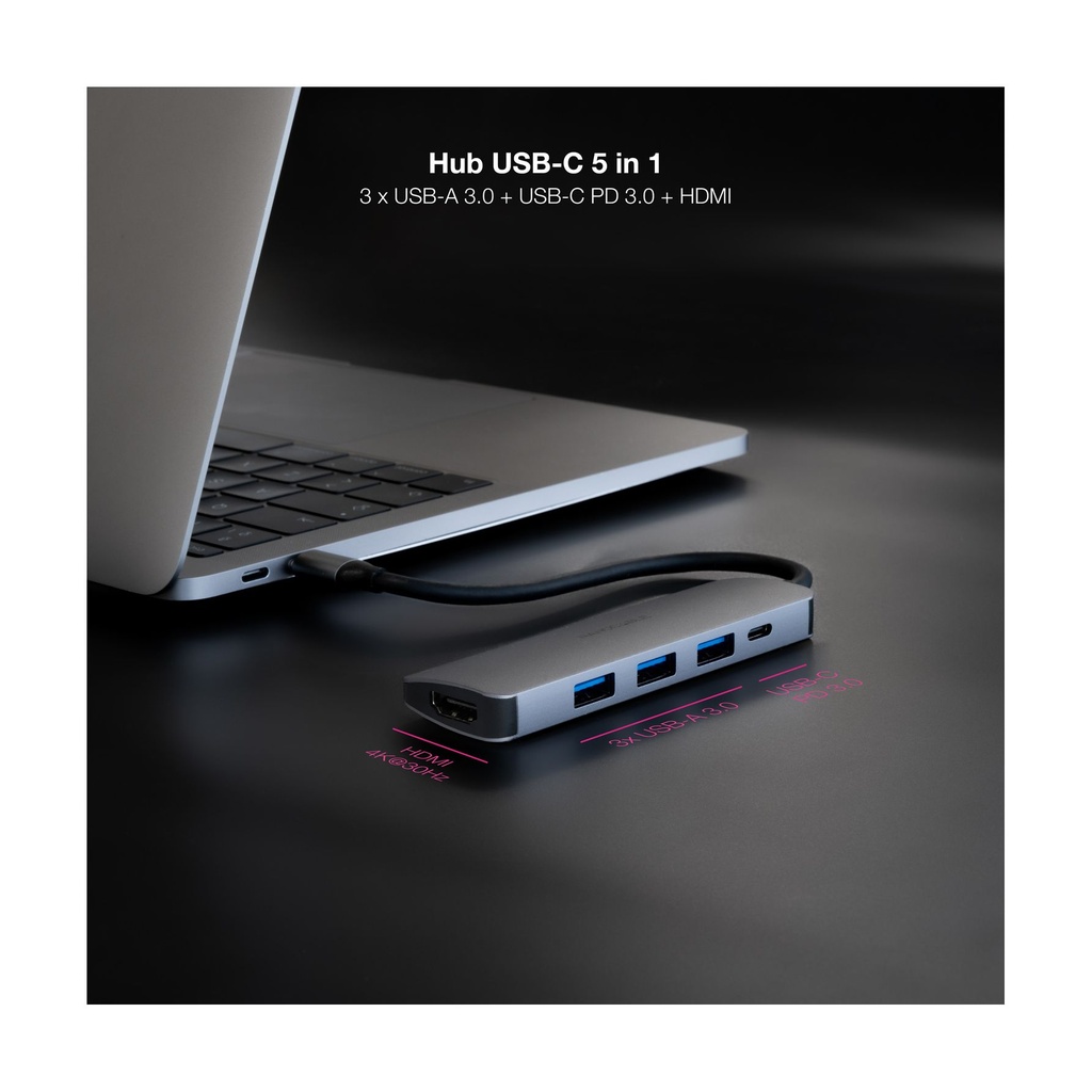 Docking Tipo-C Nanocable 10.16.4605/ 3xUSB/ 1xHDMI 4K/ 1xUSB Tipo-C PD/ Gris