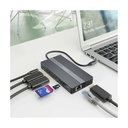 Docking USB Tipo-C Aisens ASUC-12P017-GR/ 2xHDMI 4K/ 4xUSB/ 1xUSB Tipo-C/ 1xRJ45/ 1xDisplayPort/ 1xLector Tarjetas/ 1xUSB Tipo-C PD/ Gris