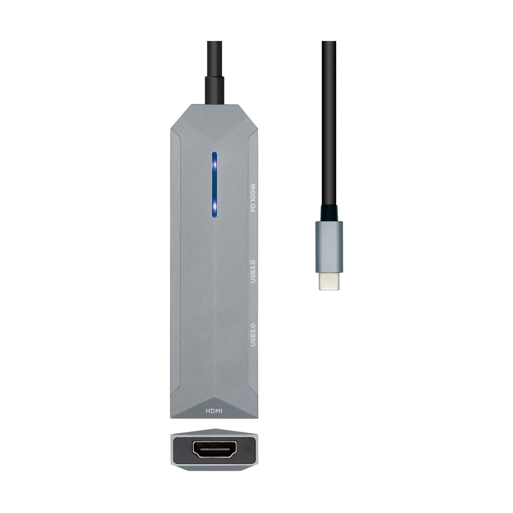 Docking USB Tipo-C Aisens ASUC-4P002-GR/ 1xHDMI 4K/ 2xUSB/ 1xUSB Tipo-C PD/ Gris