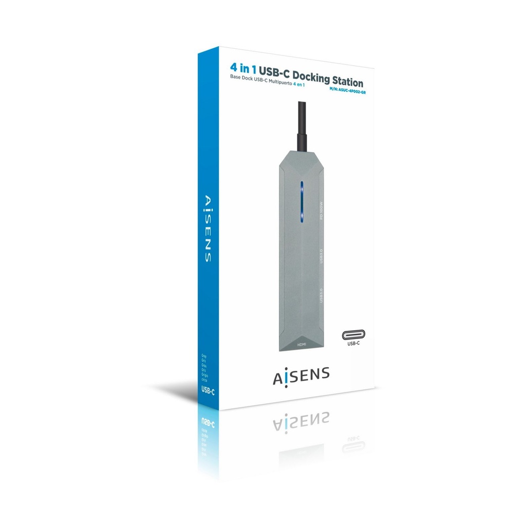 Docking USB Tipo-C Aisens ASUC-4P002-GR/ 1xHDMI 4K/ 2xUSB/ 1xUSB Tipo-C PD/ Gris
