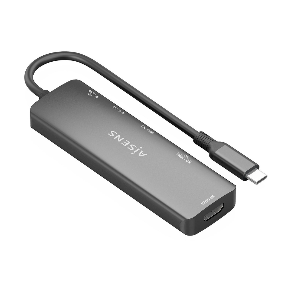Docking USB Tipo-C Aisens ASUC-5P011-GR/ 1xHDMI 4K/ 2xUSB/ 1xUSB Tipo-C PD/ 1xLector Tarjetas/ Gris