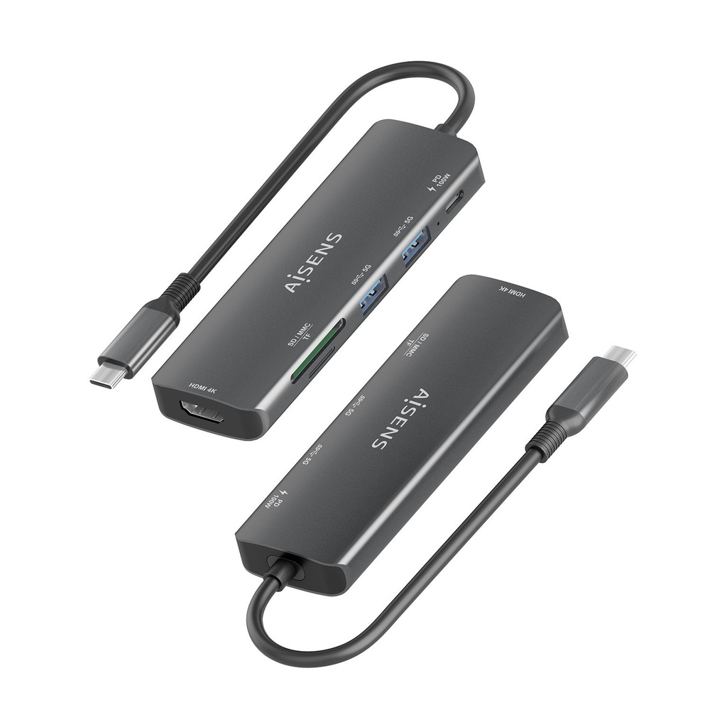 Docking USB Tipo-C Aisens ASUC-5P011-GR/ 1xHDMI 4K/ 2xUSB/ 1xUSB Tipo-C PD/ 1xLector Tarjetas/ Gris