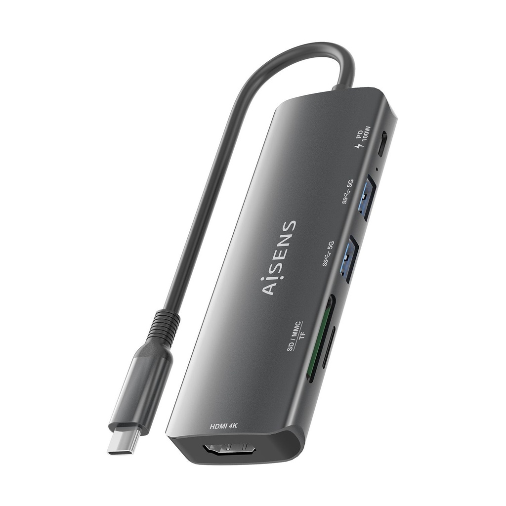 Docking USB Tipo-C Aisens ASUC-5P011-GR/ 1xHDMI 4K/ 2xUSB/ 1xUSB Tipo-C PD/ 1xLector Tarjetas/ Gris