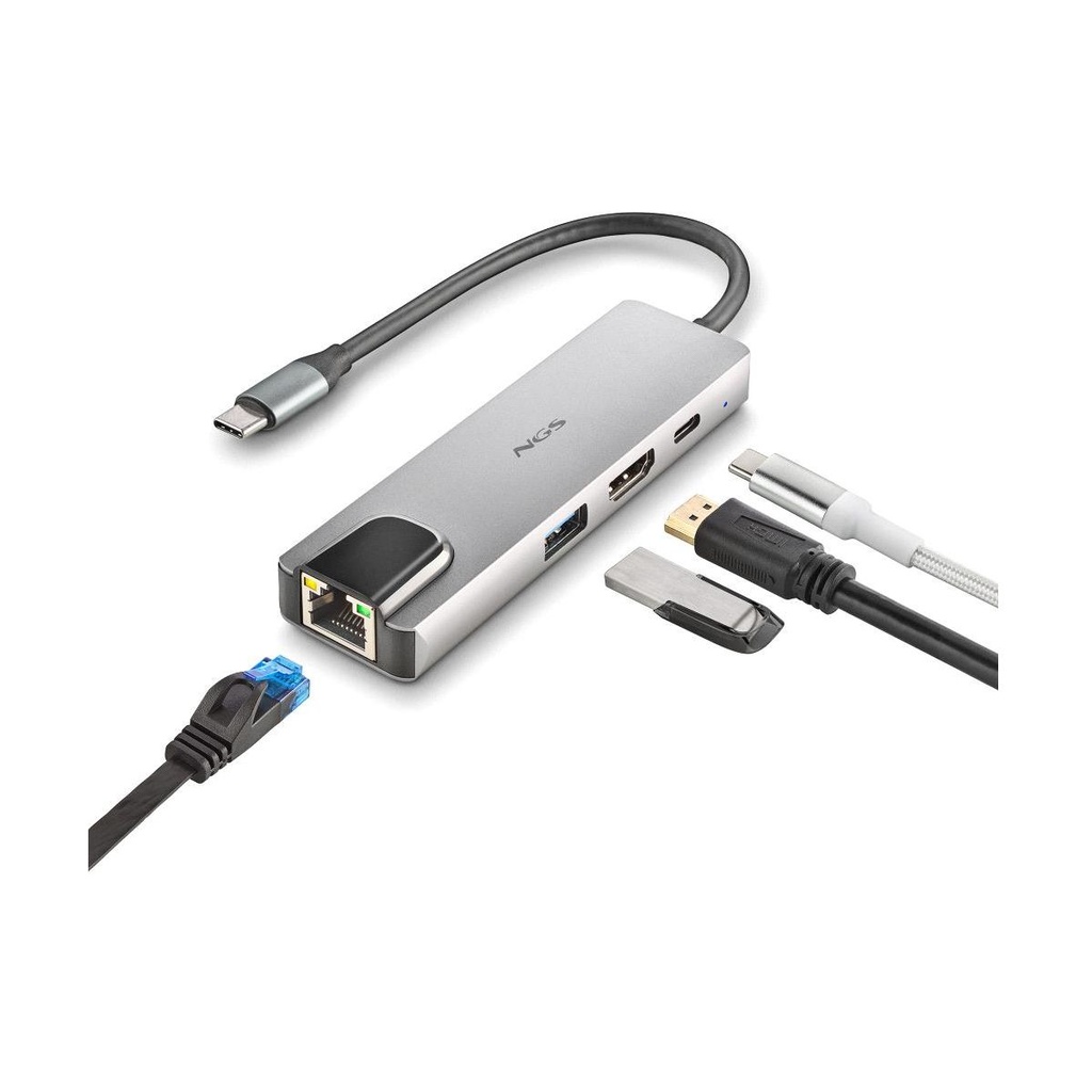 Docking USB Tipo-C NGS WonderDock Supra/ 1xUSB/ 1xUSB Tipo-C DP/ 1xHDMI 4K/ 1xRJ45/ Gris