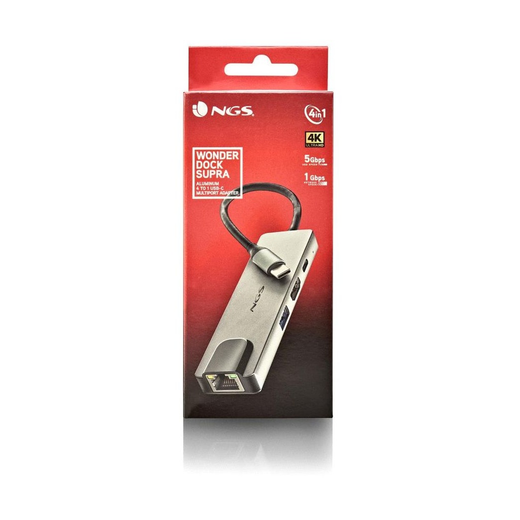 Docking USB Tipo-C NGS WonderDock Supra/ 1xUSB/ 1xUSB Tipo-C DP/ 1xHDMI 4K/ 1xRJ45/ Gris
