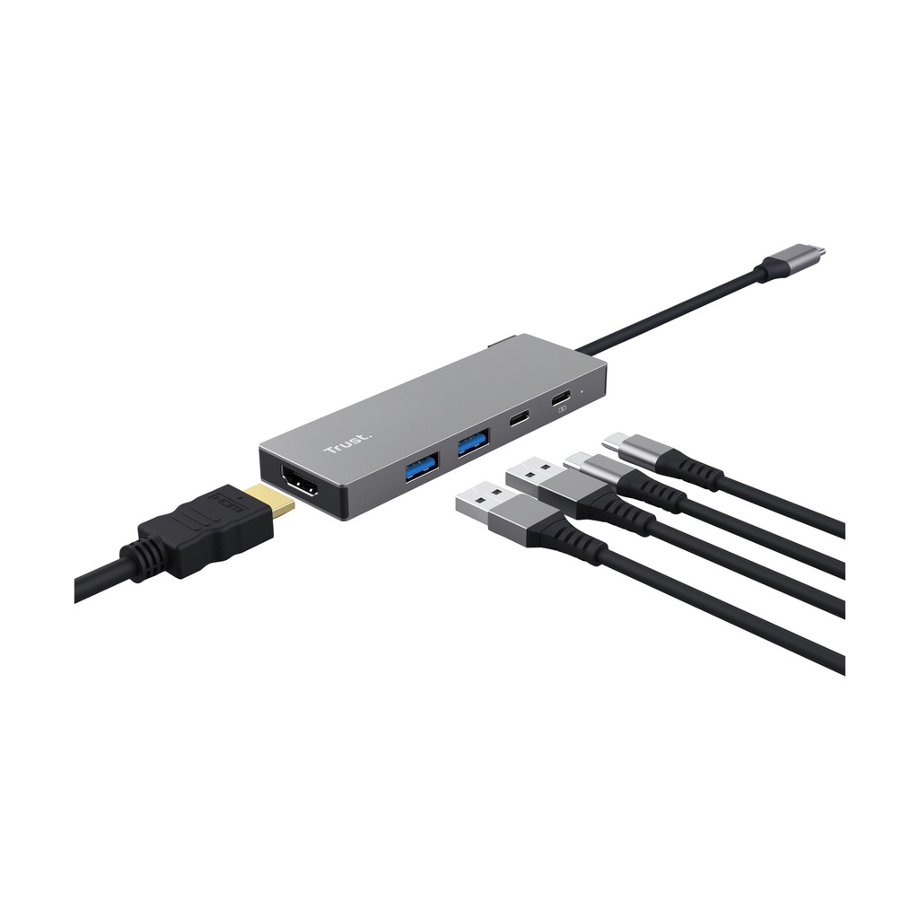 Docking USB Tipo-C Trust Dalyx/ 2xUSB/ 1xHDMI 4K/ 2xUSB Tipo-C/ Gris