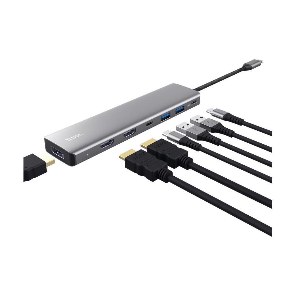 Docking USB Tipo-C Trust Dalyx/ 2xUSB/ 2xHDMI 4K/ 1xDisplayPort/ 1xUSB Tipo-C PD/ Gris