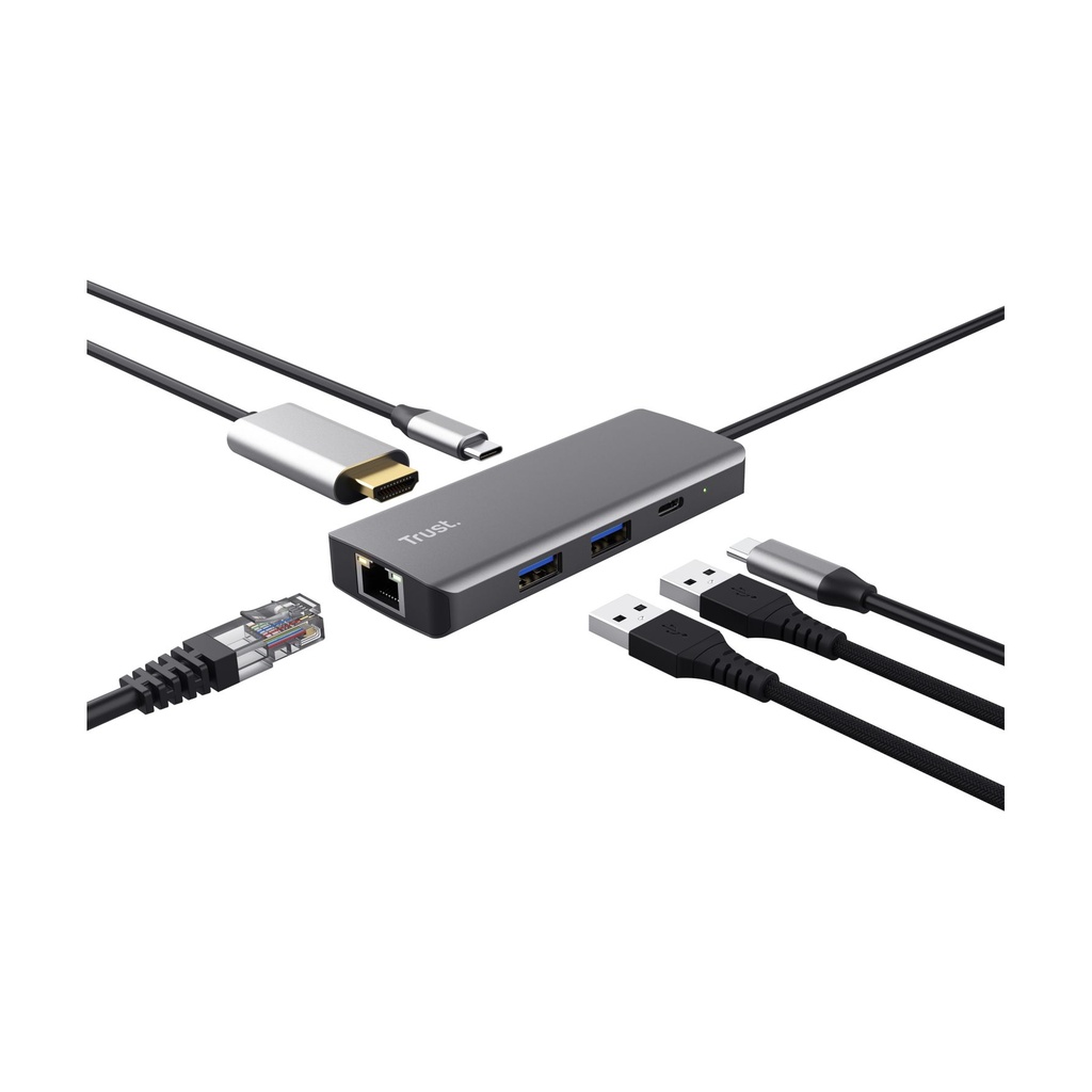 Docking USB Tipo-C Trust Dalyx/ 2xUSB/ 2xUSB Tipo-C/ 1xHDMI 4K/ 1xRJ45/ Gris