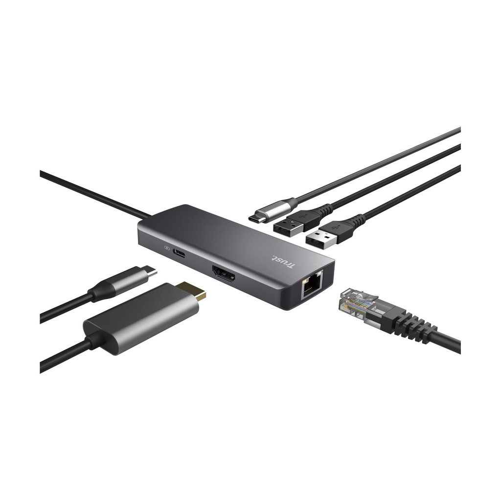 Docking USB Tipo-C Trust Dalyx/ 2xUSB/ 2xUSB Tipo-C/ 1xHDMI 4K/ 1xRJ45/ Gris