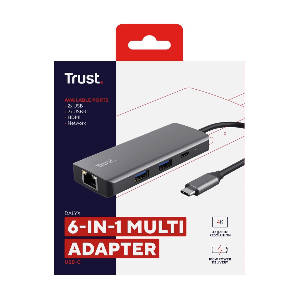 Docking USB Tipo-C Trust Dalyx/ 2xUSB/ 2xUSB Tipo-C/ 1xHDMI 4K/ 1xRJ45/ Gris