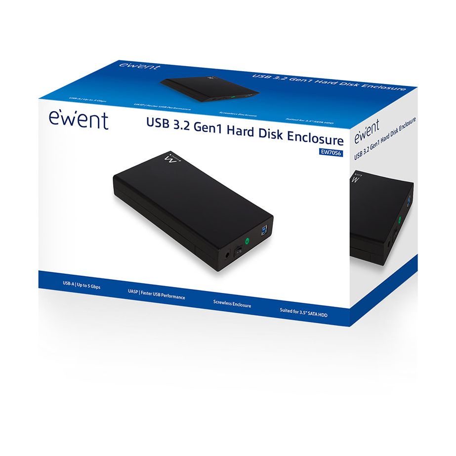 Ewent EW7056, Caja de disco duro (HDD), 3.5", SATA, Negro