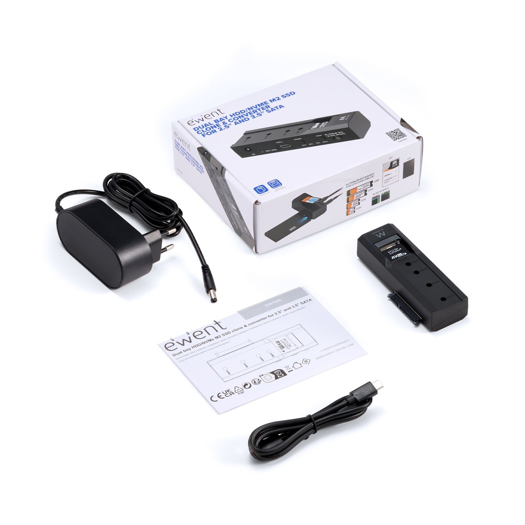 Ewent EW7065, Carcasa de disco duro/SSD, 2.5/3.5", M.2, 10 Gbit/s, Conexión USB, Negro