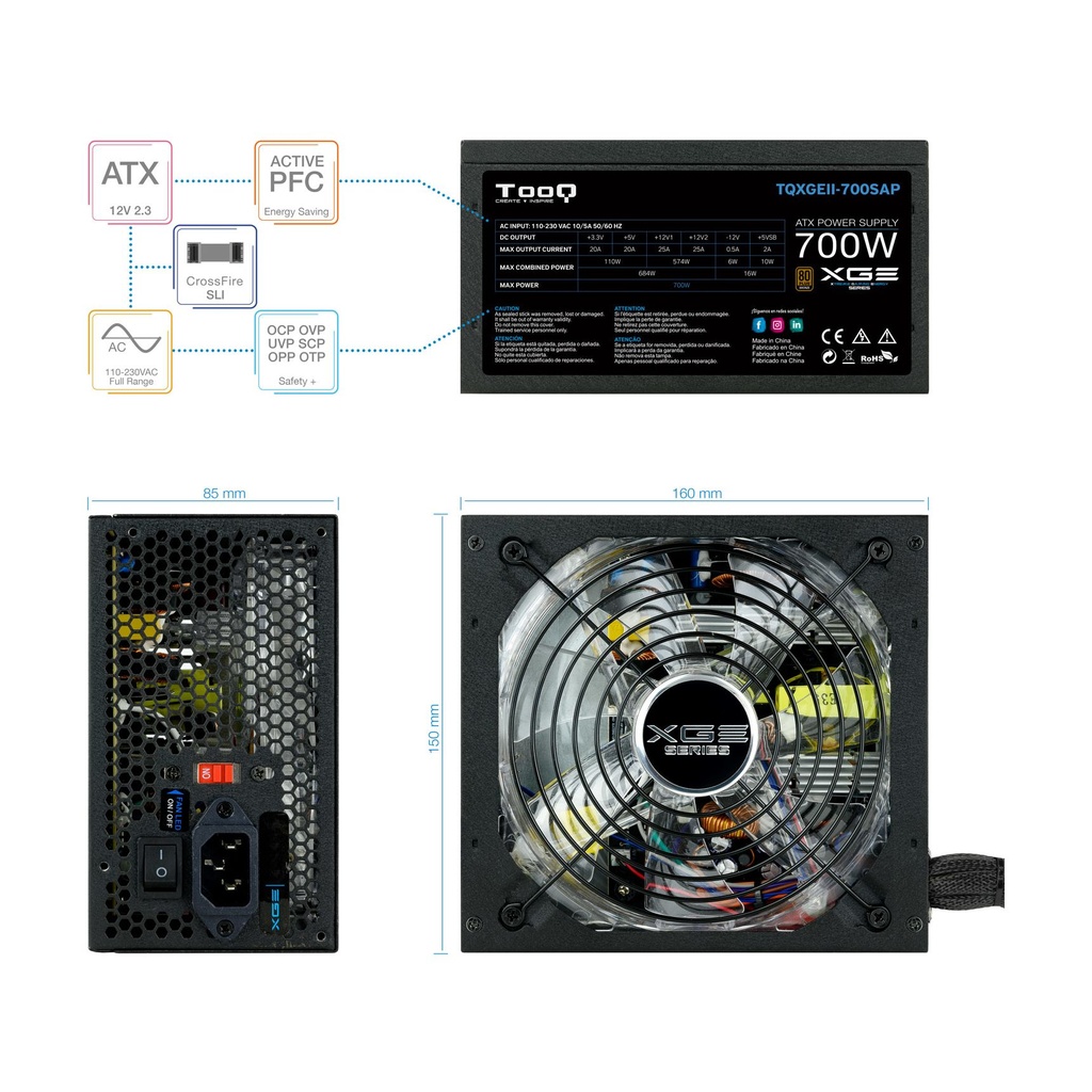 TooQ TQXGEII-700SAP Power Supply / 700W / 14cm Fan / 80 Plus Bronze