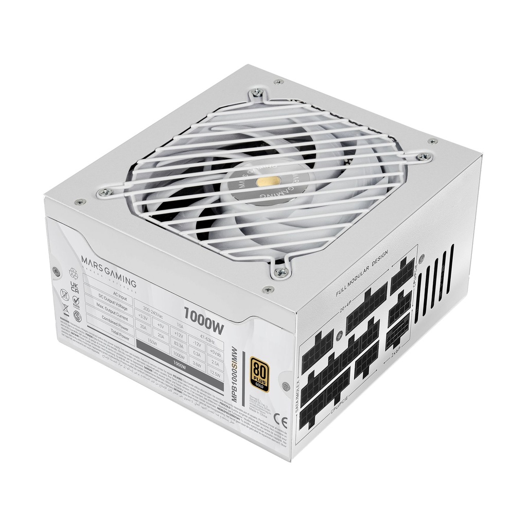 Mars Gaming MPB1000SIM Power Supply / 1000W / 14cm Fan / 80 Plus Gold / White