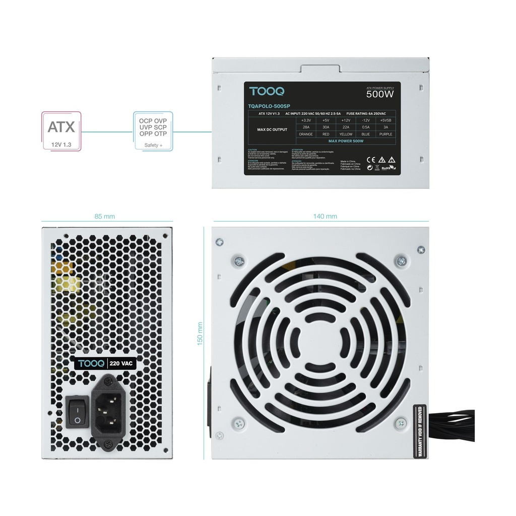 TooQ TQAPOLO-500SP Power Supply / 500W / 12cm Fan