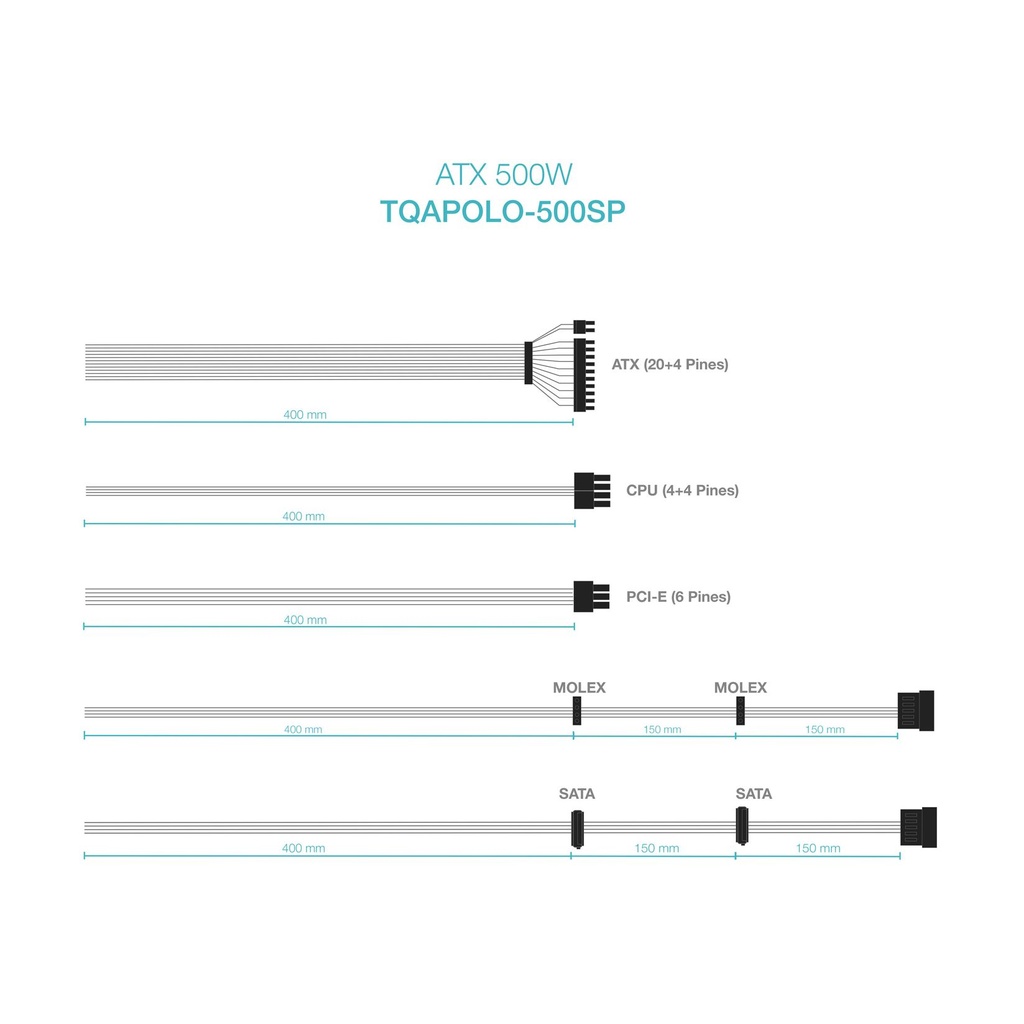 TooQ TQAPOLO-500SP Power Supply / 500W / 12cm Fan