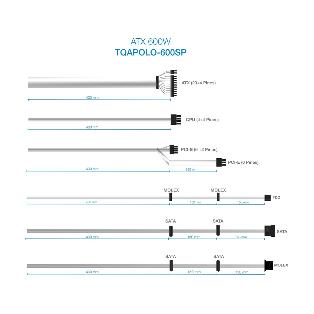TooQ TQAPOLO-600SP Power Supply / 600W / 14cm Fan
