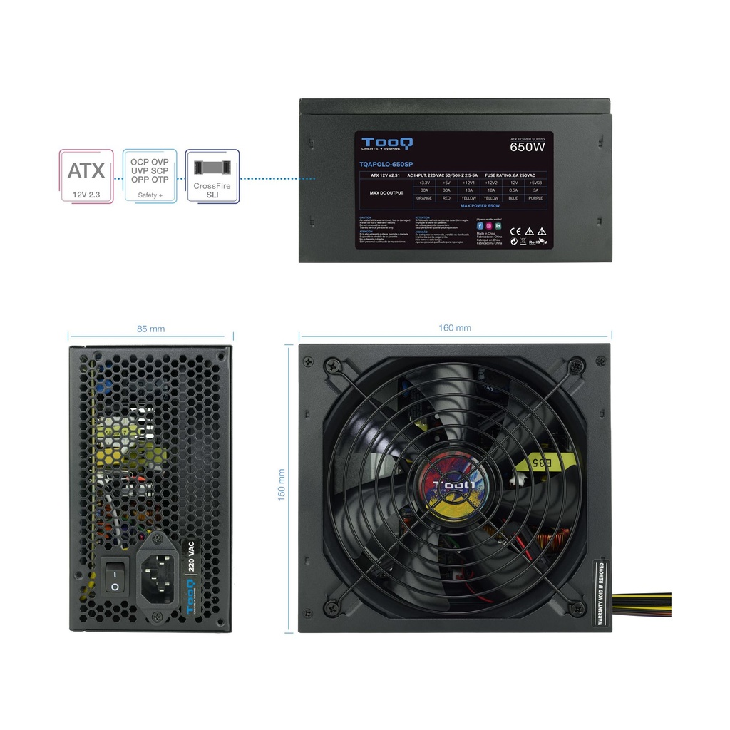 TooQ TQAPOLO-650SP Power Supply / 650W / 14cm Fan