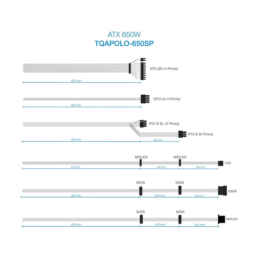 TooQ TQAPOLO-650SP Power Supply / 650W / 14cm Fan