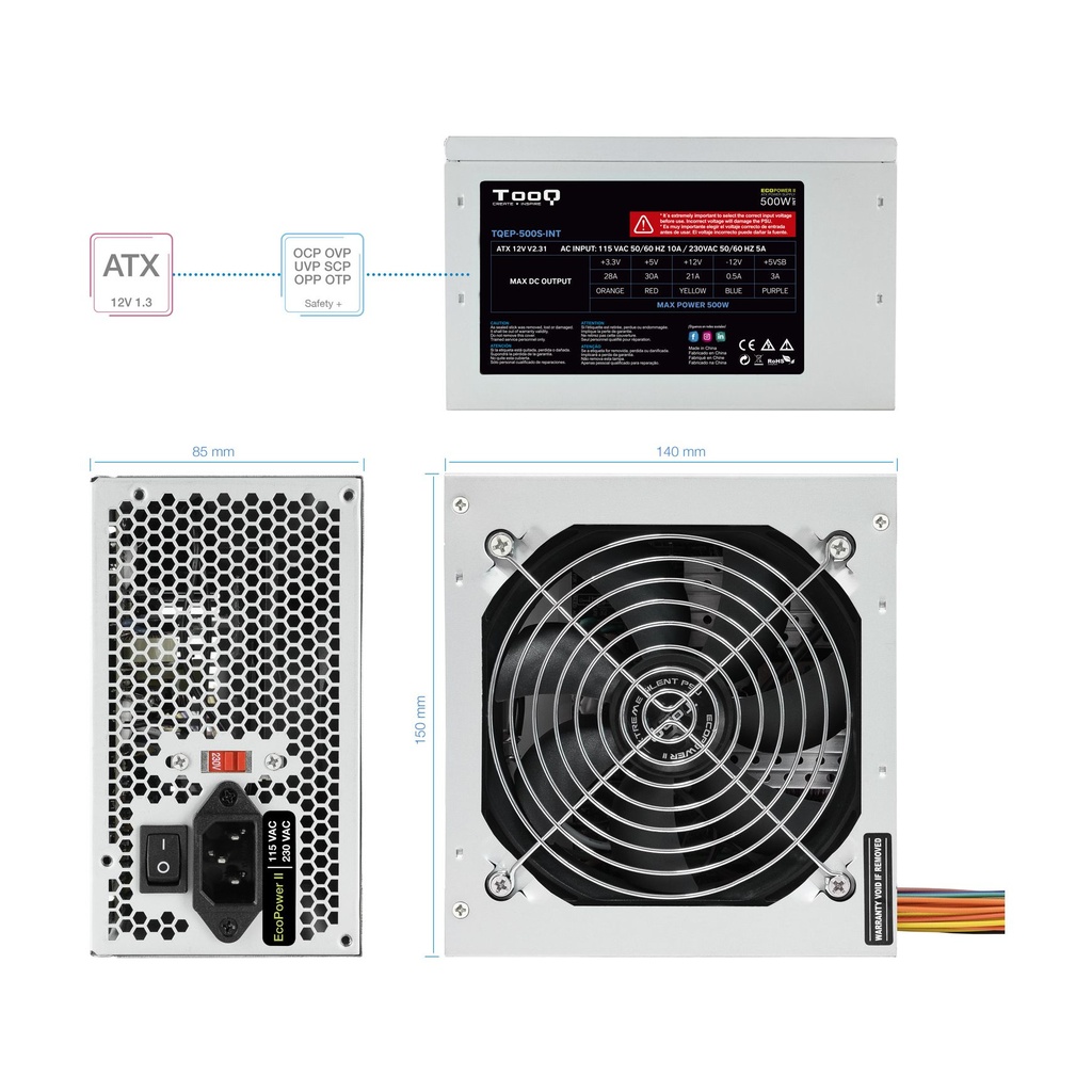TooQ TQEP-500S-INT Power Supply / 500W / 12cm Fan